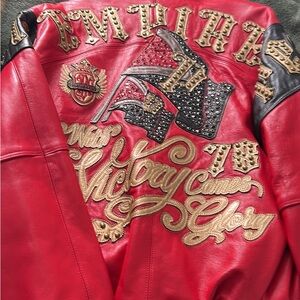 Pelle Pelle Red and Black Varsity Jacket with Bold Embellishments